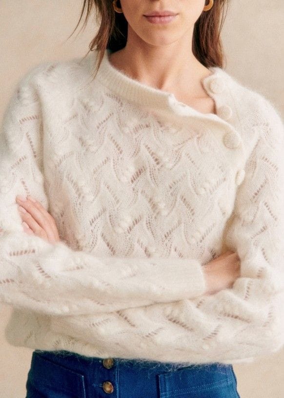 Private label white lace knit sweater supplier
