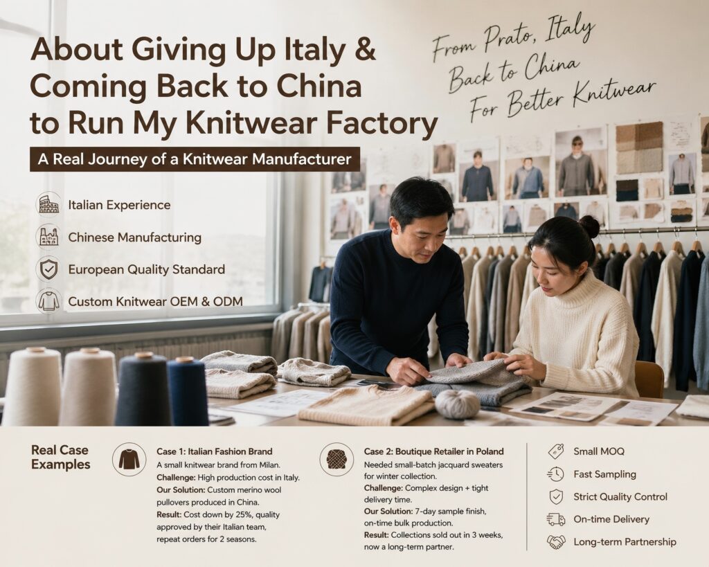 Story of a knitwear manufacturer: from working in Prato, Italy to running a premium knitwear factory in Dongguan, offering Italian quality custom knitwear OEM & ODM for European brands